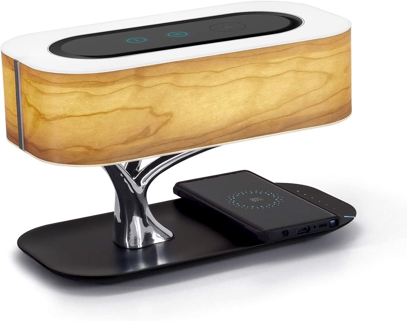 AMPULLA Masdio by Ampulla Bedside Lamp with Bluetooth Speaker and Wireless Charger, Desk Lamp with Sleep Mode, Stepless Dimming